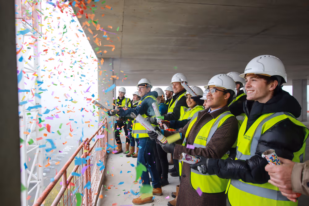 Confetti cannons at Goods Yards highest point