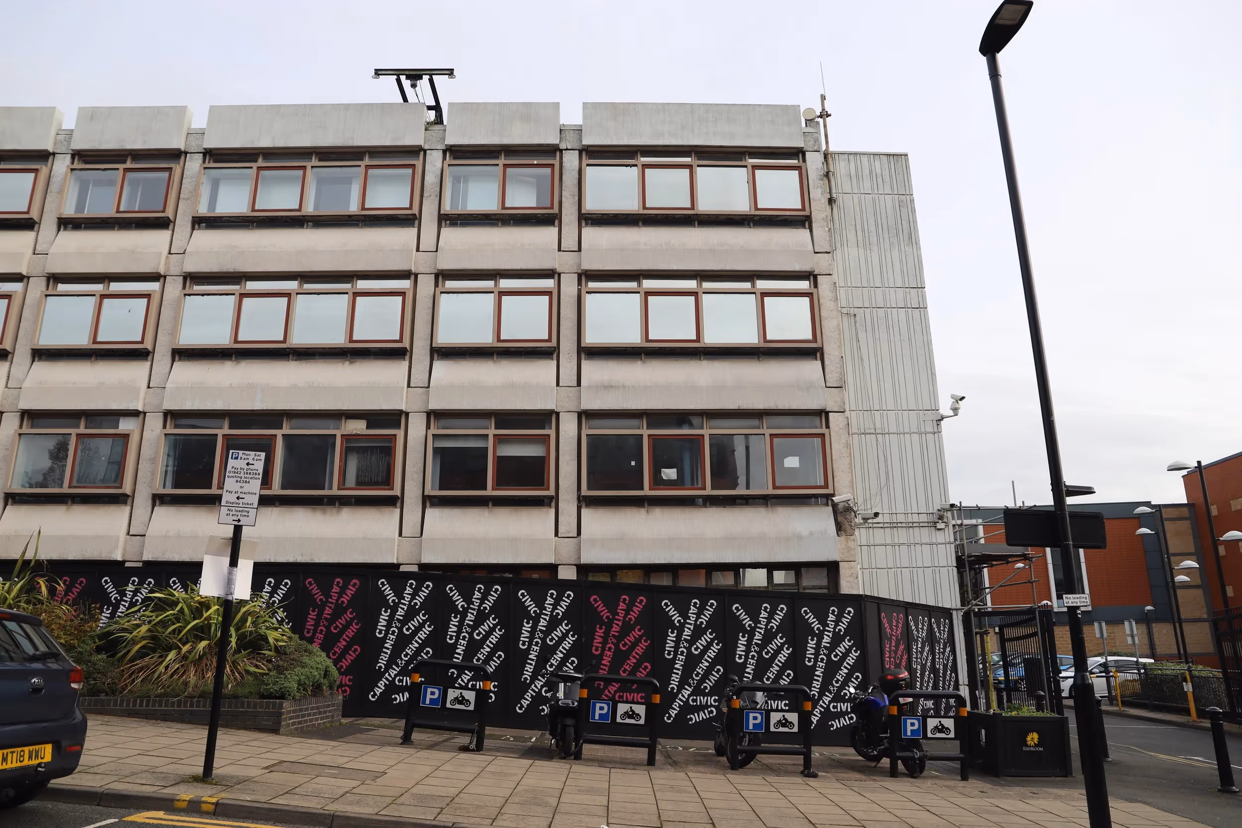 Civic exterior during building work