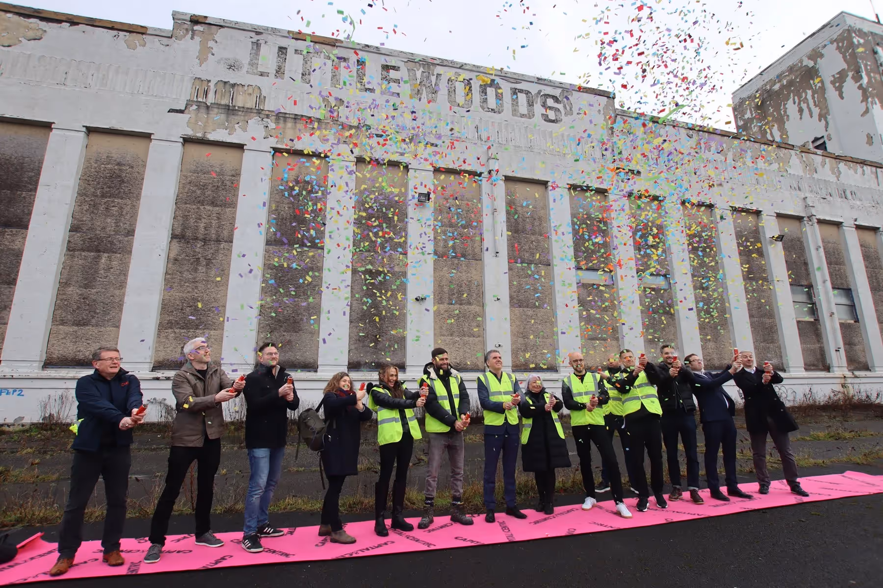 Confetti cannons outside Littlewoods